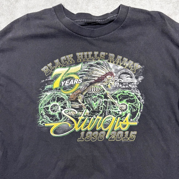 Sturgis 75th Anniversary Black Hills Rally 2015 T-Shirt Black XL Biker Tee - Picture 2 of 7